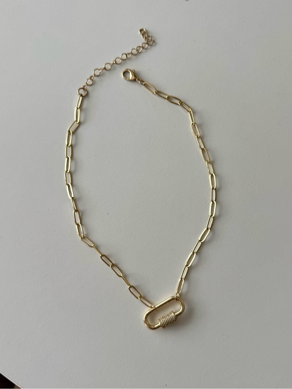 South Moon Under Gold Paperclip Chain Necklace with Pave Link Accent